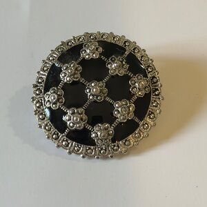Elegant Vintage Black and Silver enamel and silver Brooch and Pendant